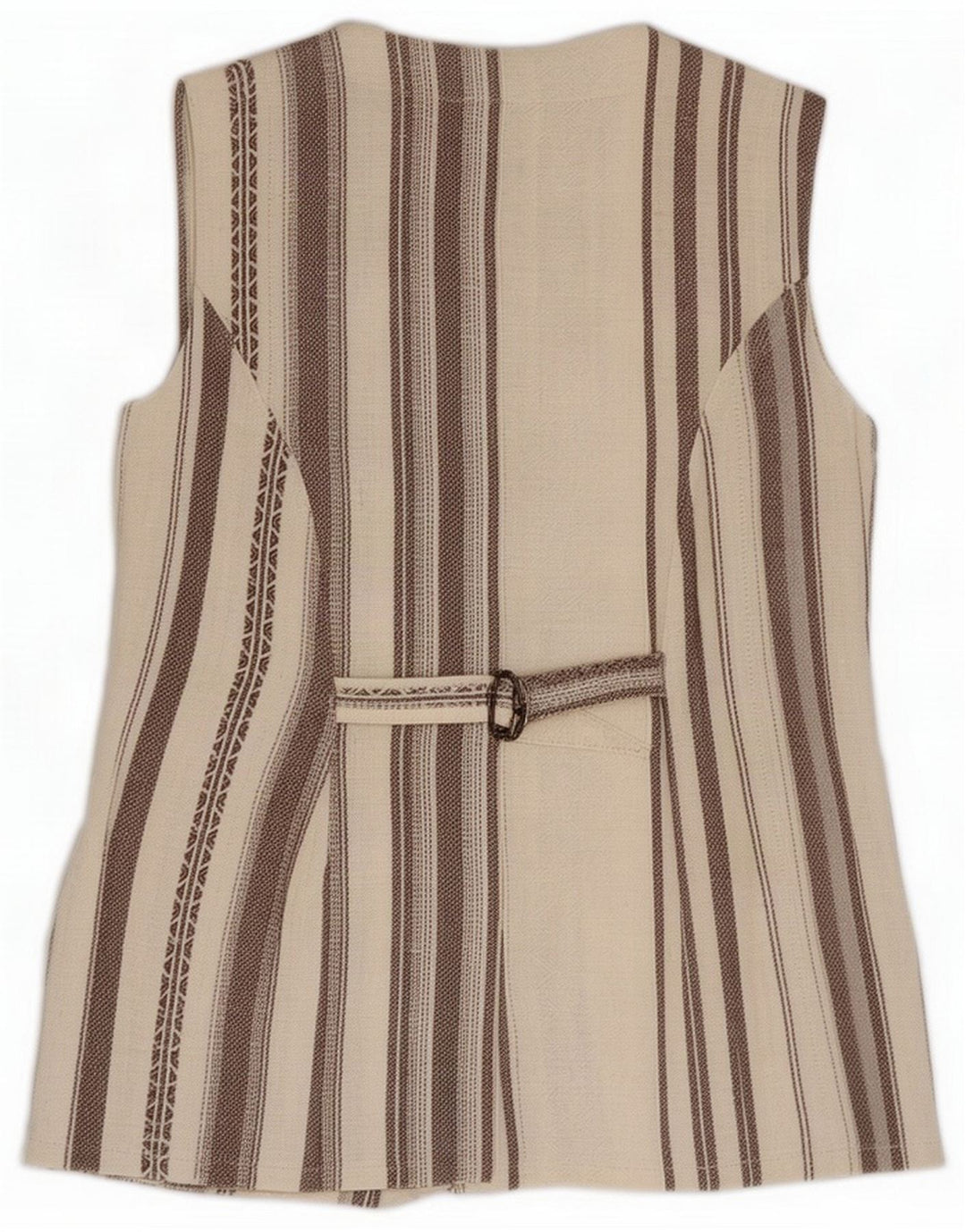 Vintage Blazer sans manches à 4 boutons pour femme UK 12 Beige moyen rayé
