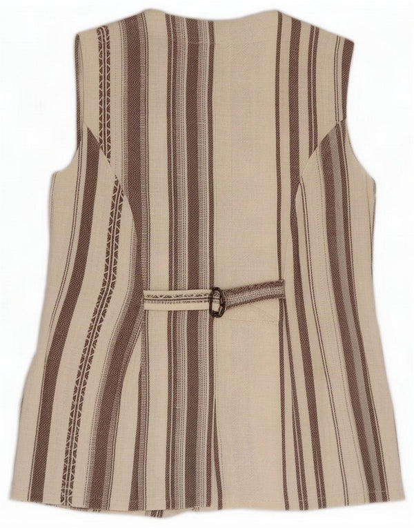 Vintage Blazer sans manches à 4 boutons pour femme UK 12 Beige moyen rayé