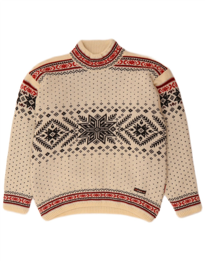 CAMPAGNOLO Pull col roulé homme en laine Fair Isle blanc moyen