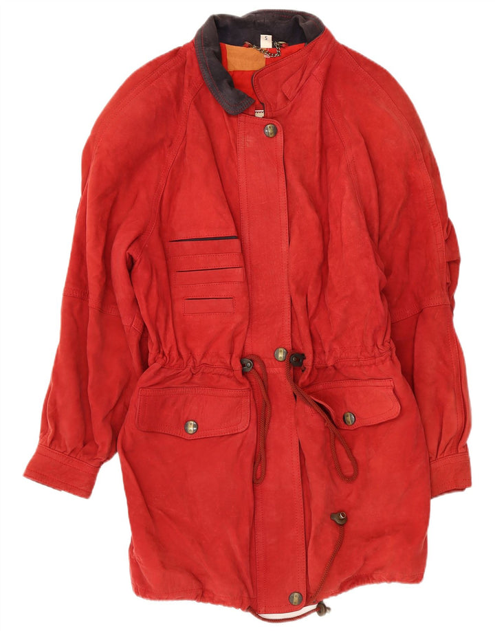 vintage Womens Suede Overcoat Overcoat UK 10 Petit cuir rouge