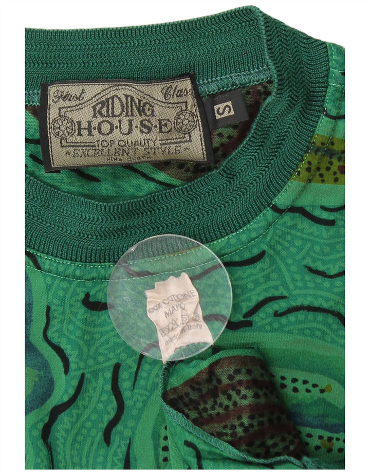 VINTAGE Homme Motif Abstrait T-Shirt Haut Petit Coton Vert