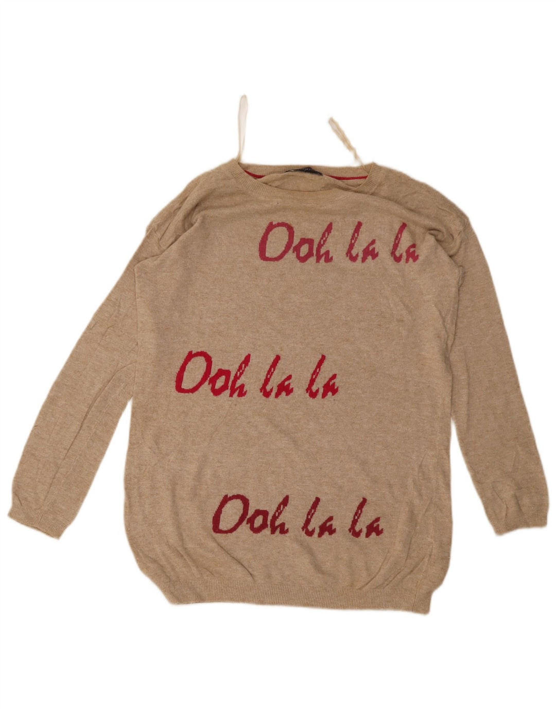Marks & Spencer Pull graphique à col bateau pour femme UK 12 Beige moyen