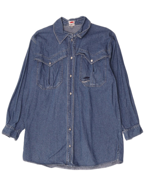 Chemise en jean longue femme Vintage EU 40 coton bleu moyen