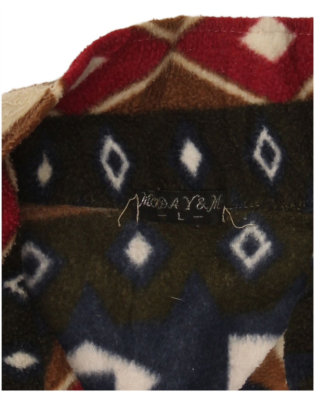 VINTAGE Veste polaire surdimensionnée femme UK 16 Grand géométrique multicolore