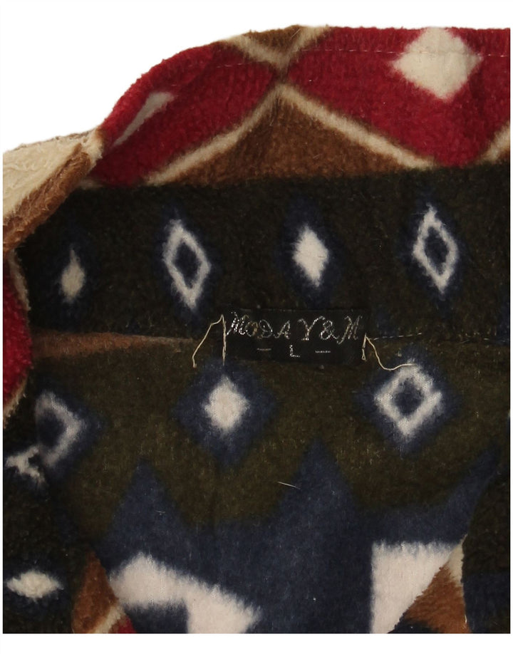 VINTAGE Veste polaire surdimensionnée femme UK 16 Grand géométrique multicolore