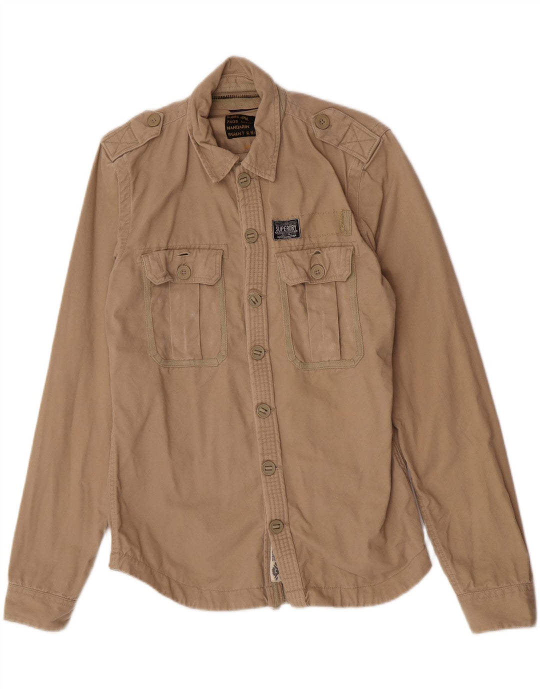 Superdry Chemise Militaire Large Beige Coton Homme