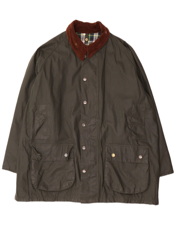 vintage Mens Loose Fit Veste en coton ciré Grand Vert