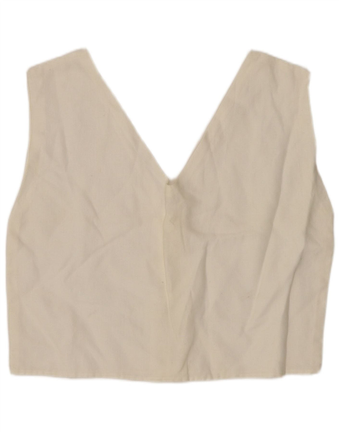 VINTAGE Femmes Crop Chemise sans manches Blouse UK 12 Blanc Moyen