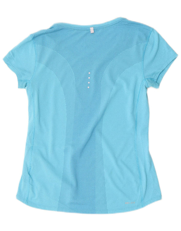 Nike Womens Dri Fit T-Shirt Top UK 10 Petit Bleu Colorblock Polyester