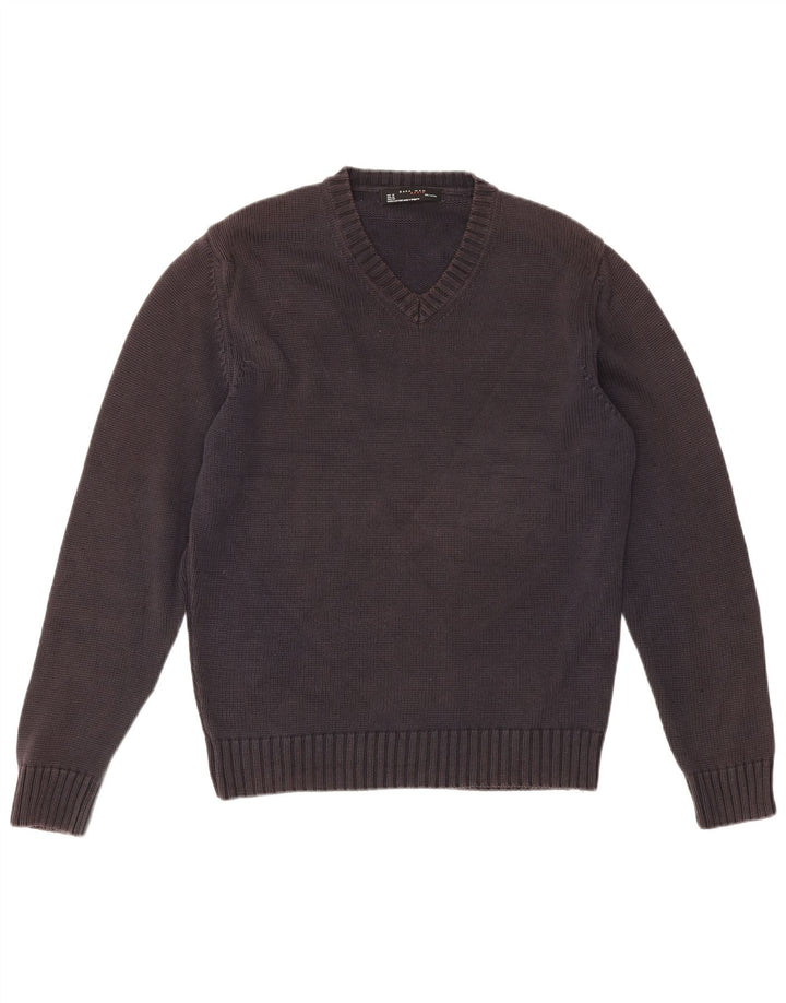 Zara Pull Col V Homme Bleu Marine Moyen
