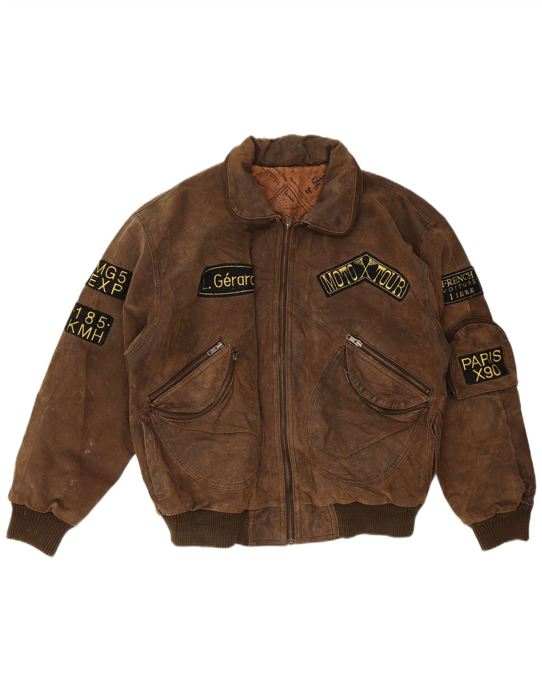 vintage Mens Graphic Flight Aviator Jacket UK 38 Brun Moyen