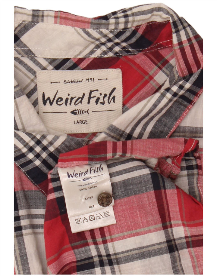 Weird Fish Chemise à manches courtes pour homme en coton à carreaux rouges