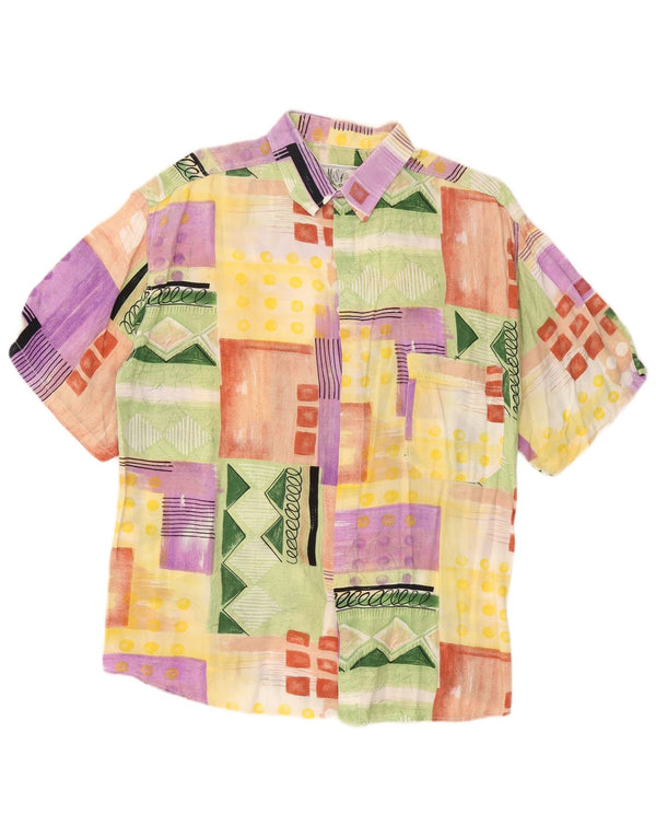 VINTAGE Chemise à manches courtes pour homme Patchwork multicolore moyen