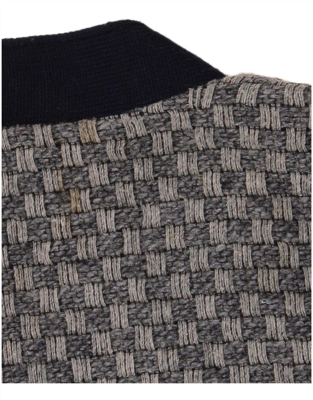 vintage Mens Cardigan Pull Moyen Bleu Marine Géométrique