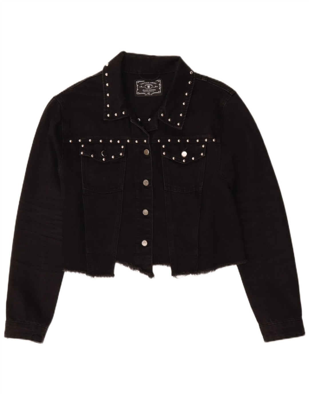 veste en denim crop femme vintage IT 42 coton noir moyen
