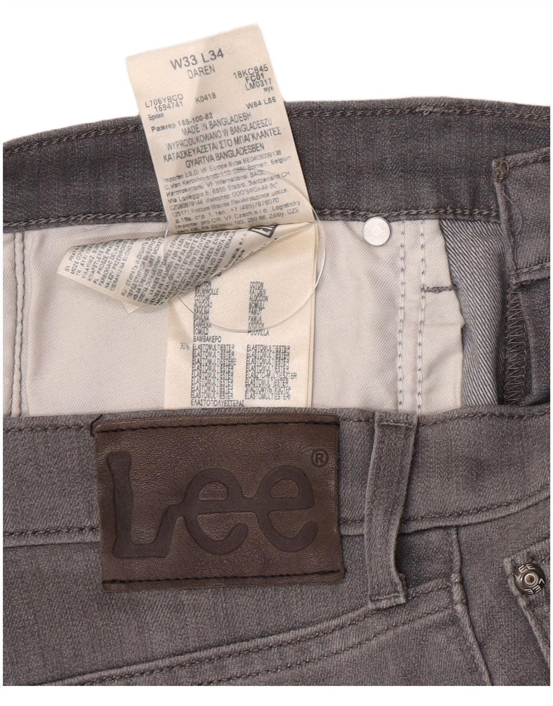 Lee Jeans Daren Slim W33 L34 Homme Gris Coton