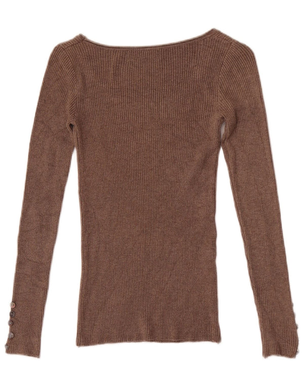 Zara Femme Top Manches Longues UK 4 XS Marron Coton