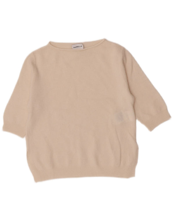Marella Womens Crop Boat Neck Jumper Sweater UK 12 Medium Off White