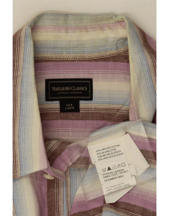Marlboro Classics Chemise à manches courtes pour homme en lin rayé multicolore
