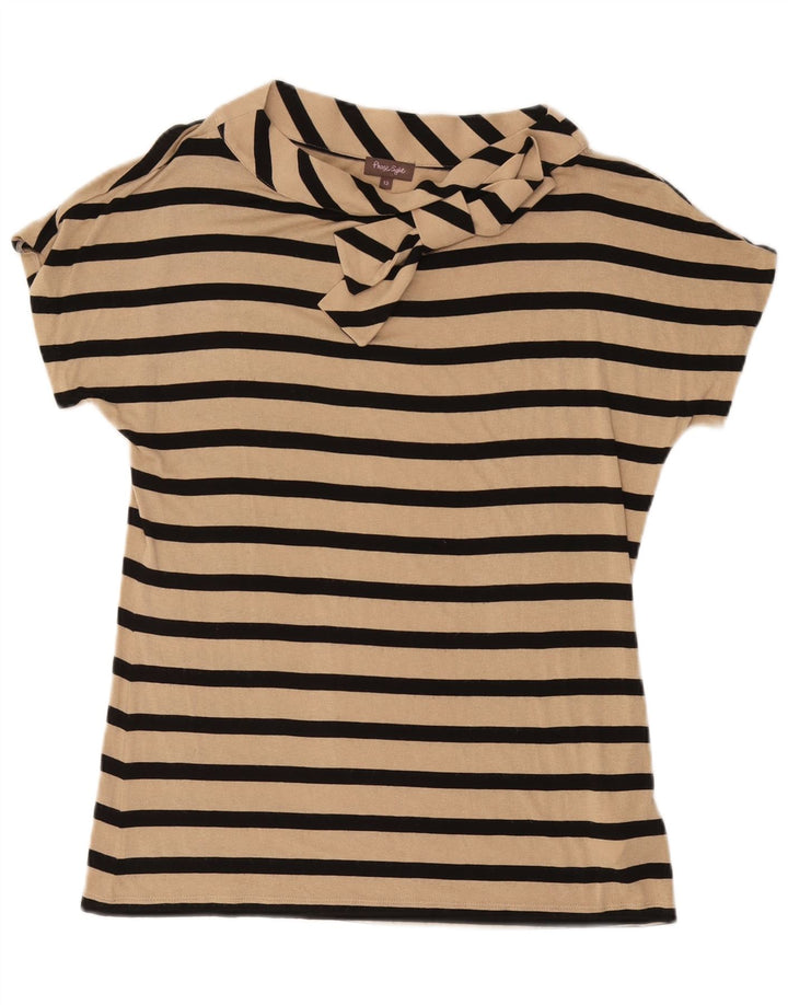 PHASE EIGHT Chemisier avec nœud papillon pour femme UK 12 Viscose rayée beige moyen