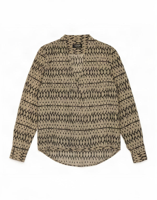Coveri Chemisier surdimensionné à manches longues pour femme UK 10 Petit Beige Géométrique