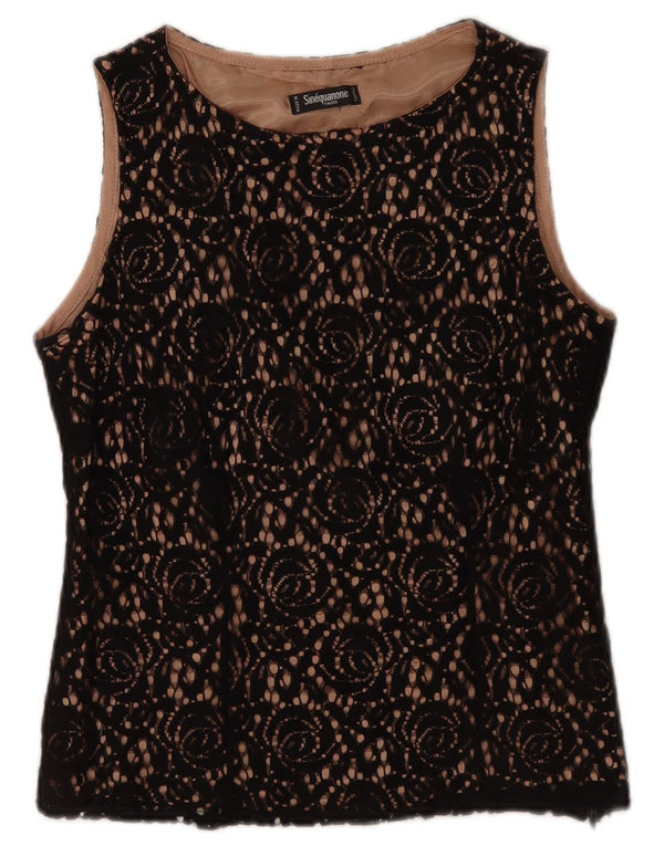 Sinequanone Chemisier sans manches en dentelle pour femme UK 42 Medium Noir Floral