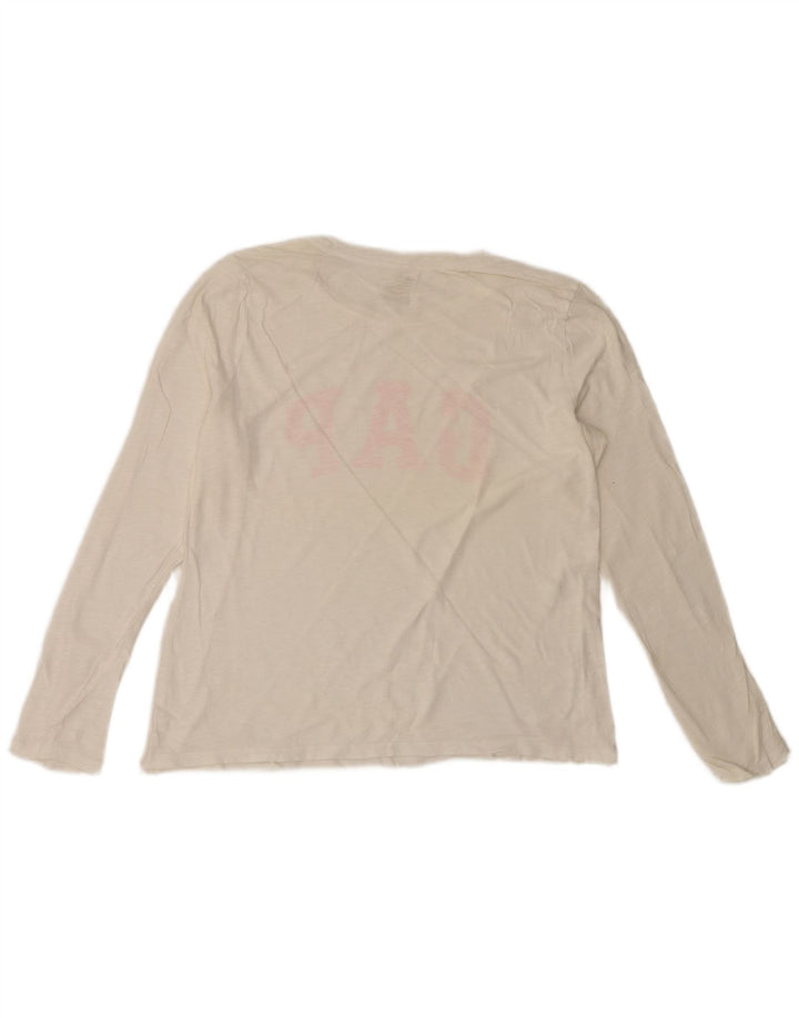 Gap Haut Graphique Femme Manches Longues UK 16 Grand Coton Blanc
