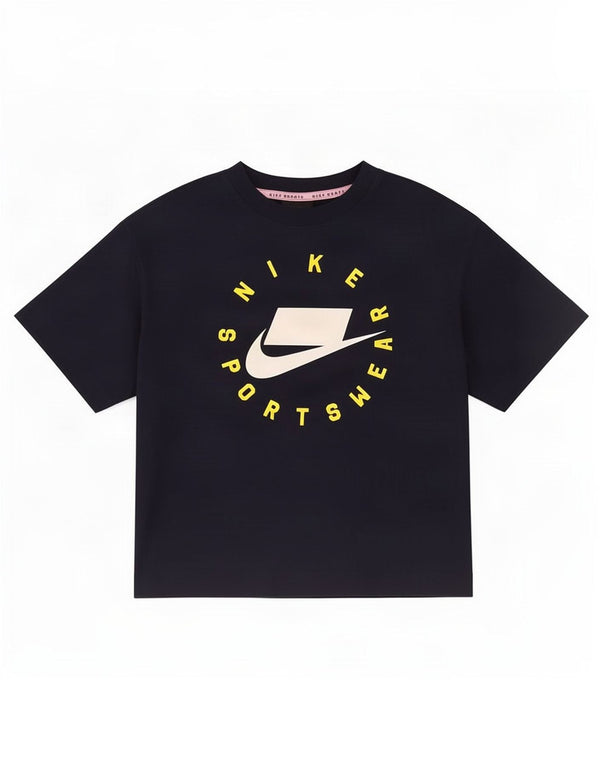 Nike T-shirt graphique surdimensionné pour femme UK 10 Petit coton bleu marine