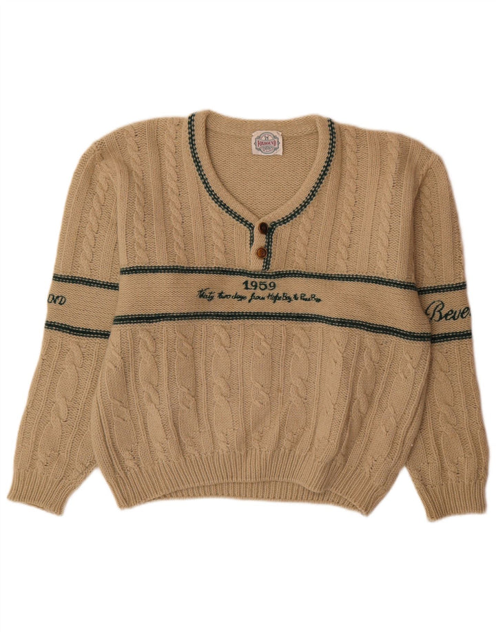 Foxhound Pull graphique à col en V pour homme en laine rayée beige