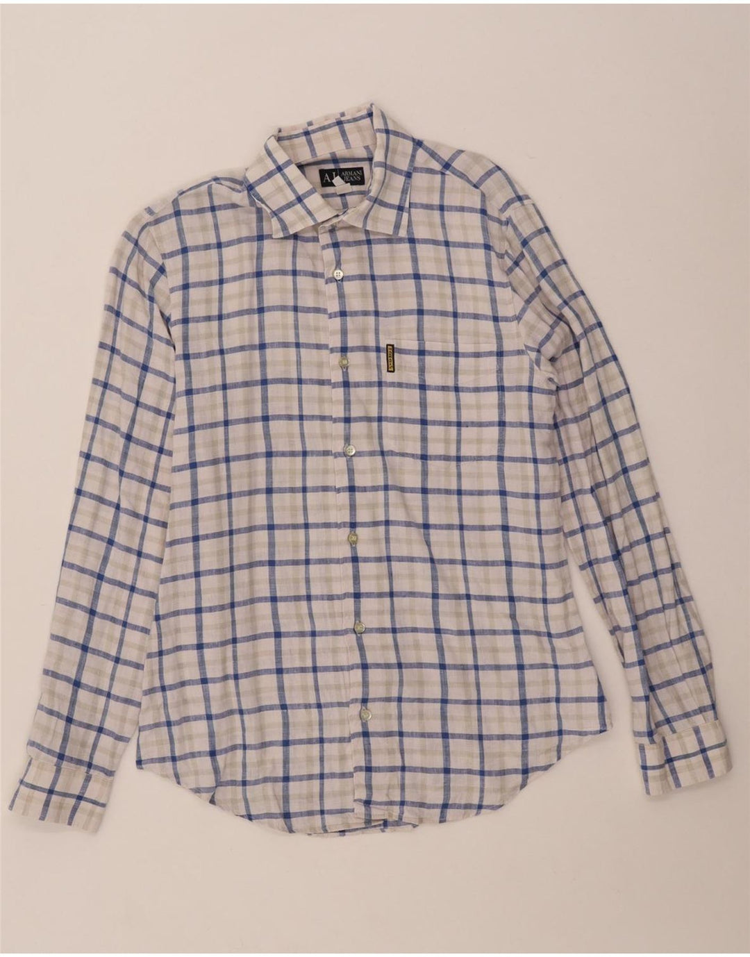 ARMANI JEANS Chemise Homme Bleu Moyen Carreaux Lin