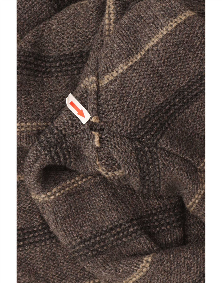 White Stuff Pull Col Zippé Homme Large Gris Rayé Laine d'Agneau