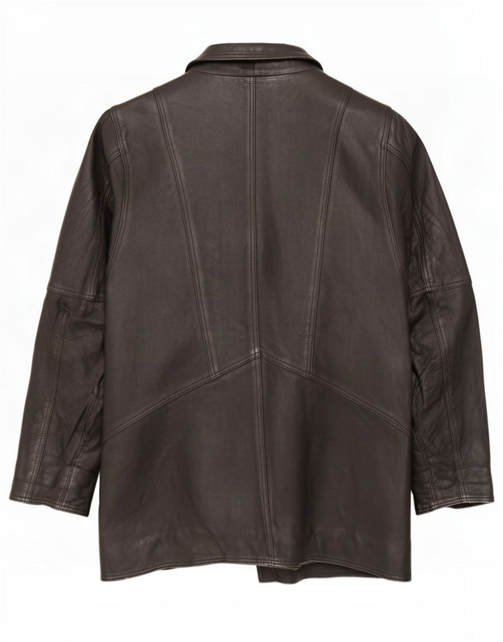 manteau en cuir surdimensionné femme vintage UK 10 Petit Noir