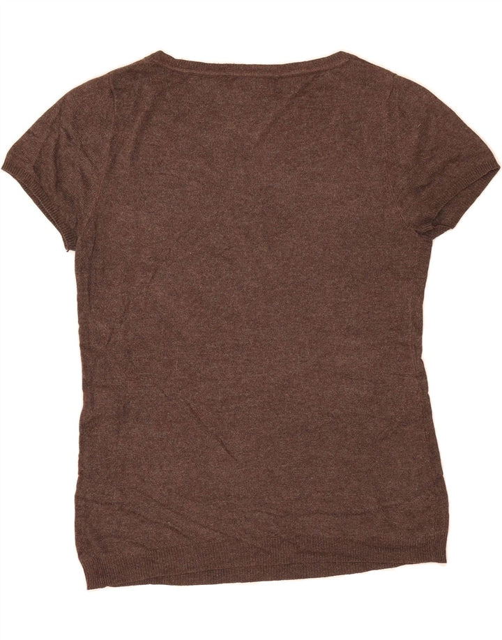 MOSSIMO Womens Short Sleeve V-Neck Jumper Sweater UK 14 Large Brown Vintage Mossimo and Second-Hand Mossimo from Messina Hembry 