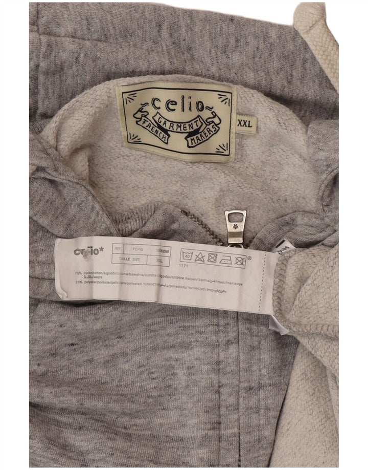 Celio Pull à capuche zippé pour homme 2XL en coton moucheté gris