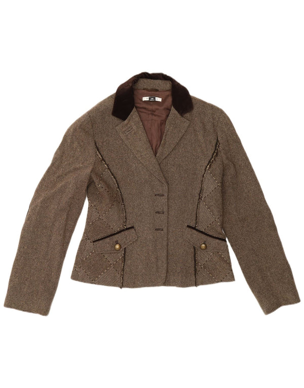 Marella Veste Blazer Ouverte Femme UK 14 Grande Laine Colorblock Gris