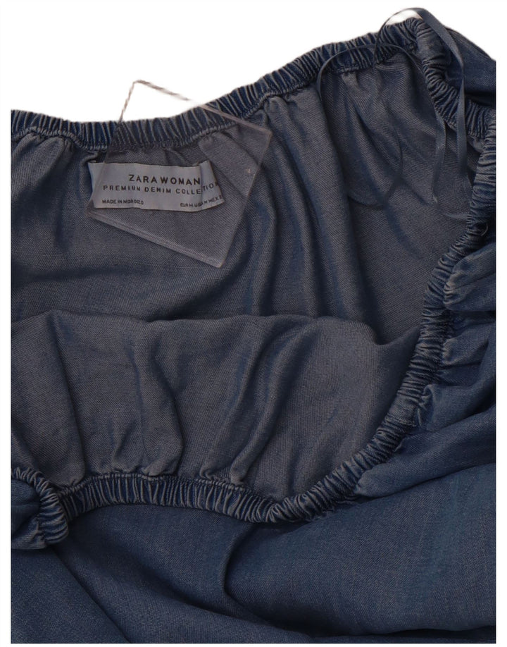 ZARA Femme Haut à Manches 3/4 Épaules Dénudées UK 12 Bleu Moyen