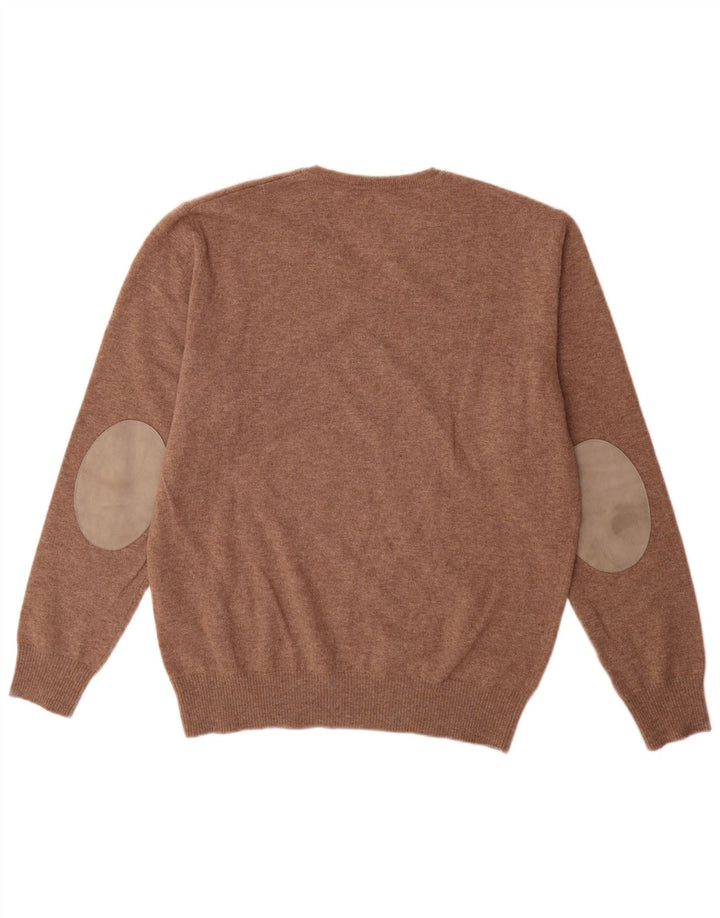 Burlington Pull col V pour homme en laine vierge marron Taille L