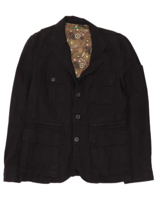 BENETTON Veste Blazer 3 Boutons Homme IT 48 Lin Noir Moyen