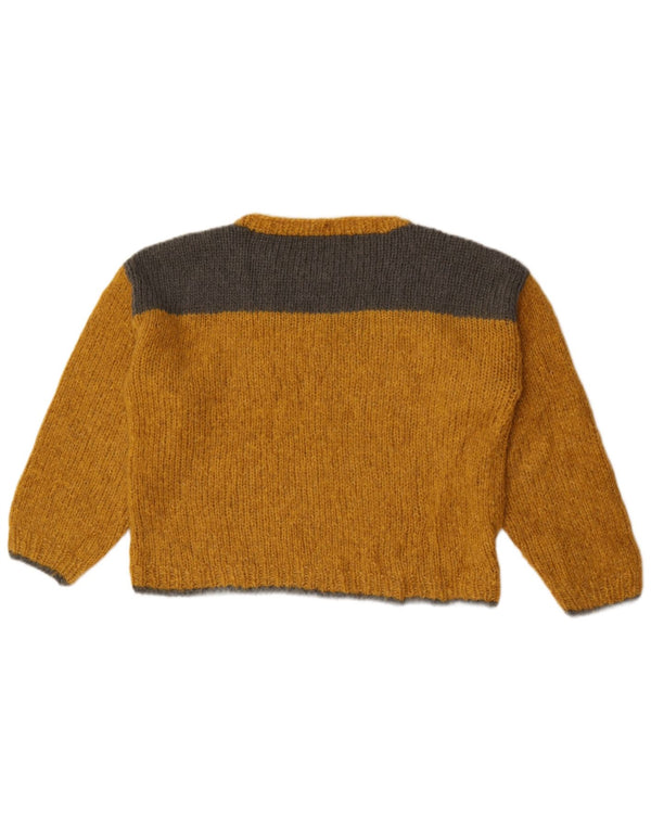 vintage Womens Boat Neck Jumper Pull UK 12 Medium Yellow Colourblock