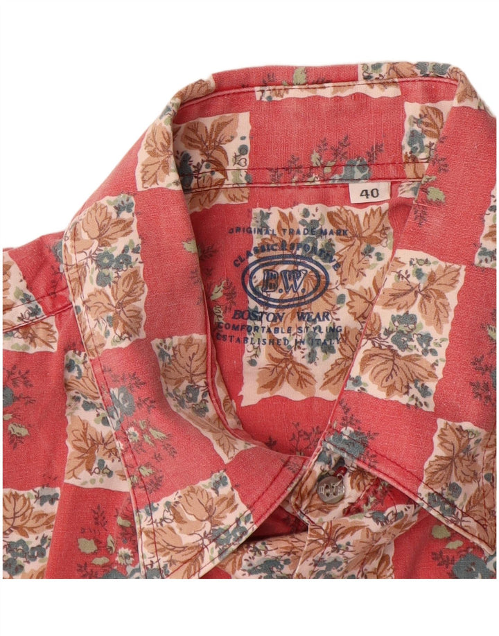 Boston Chemise à manches courtes pour hommes Taille 40 Coton floral rouge moyen