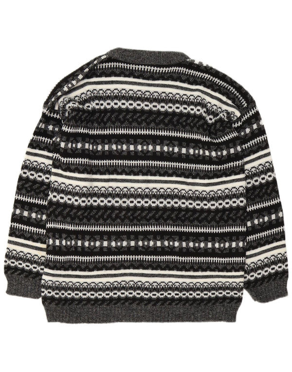 vintage Mens Boat Neck Jumper Pull Grand Gris Fair Isle