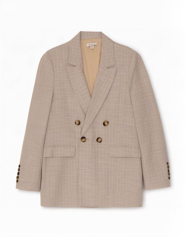 Topshop Veste Blazer Double Boutonnage Femme UK 12 Gris Moyen Rayé