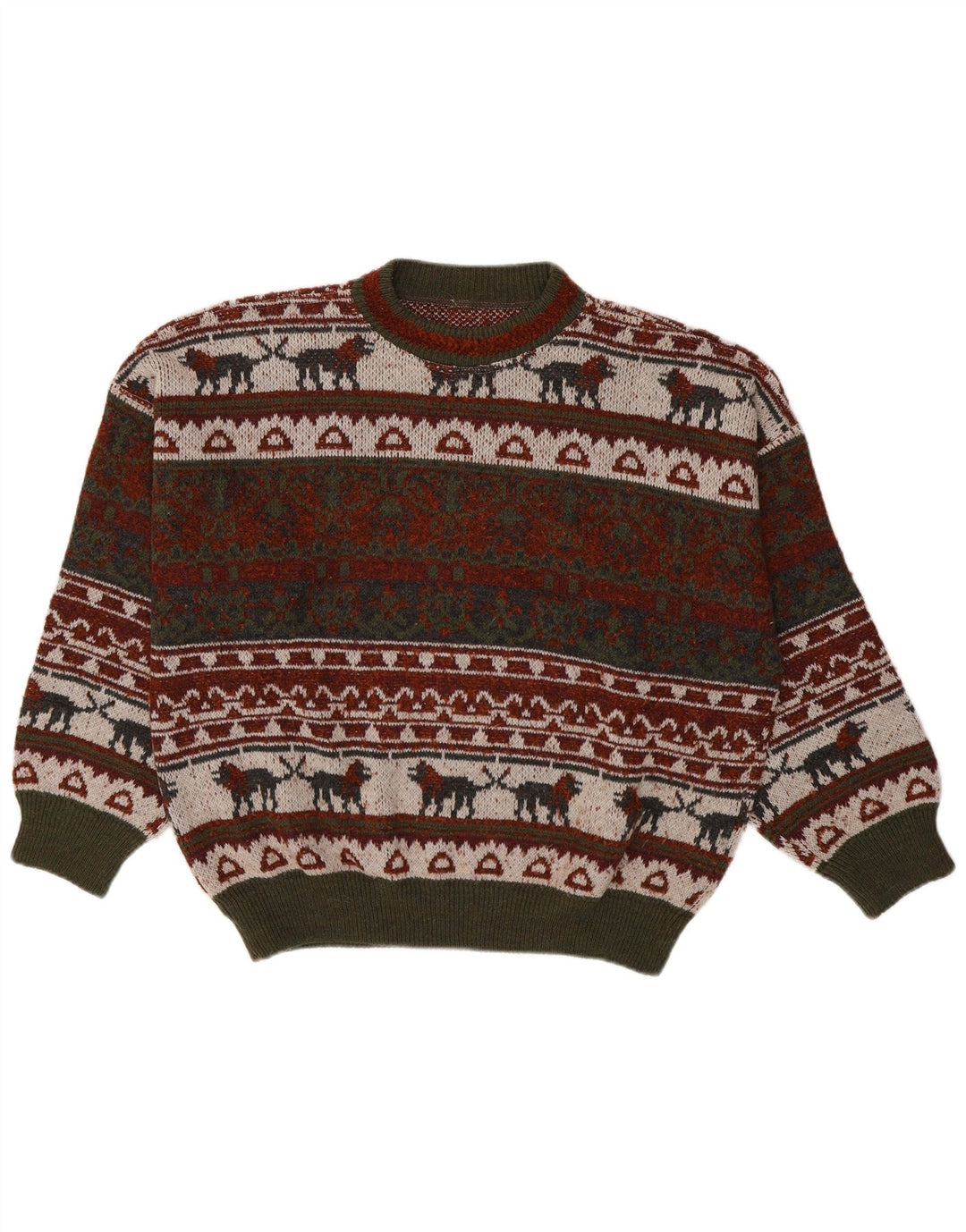 vintage Mens Crew Neck Jumper Pull XL Multicolore Fair Isle