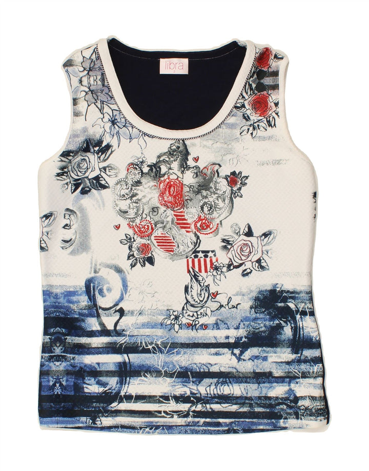 LIBRA Womens 2 Button 2 Piece Set UK 12 Medium Navy Blue Floral Polyester Vintage Libra and Second-Hand Libra from Messina Hembry 