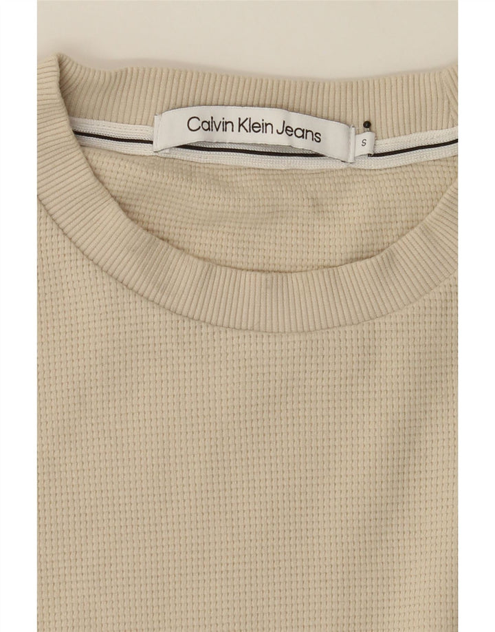 CALVIN KLEIN JEANS Mens Top Long Sleeve Small Beige Cotton Vintage Calvin Klein Jeans and Second-Hand Calvin Klein Jeans from Messina Hembry 