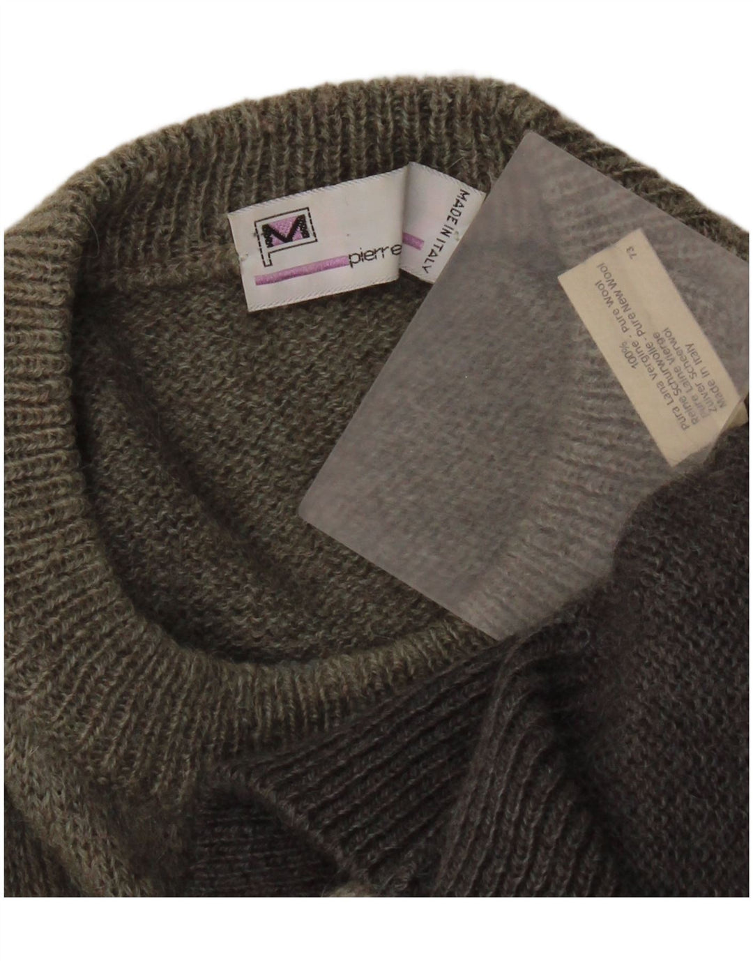 Pierre Monet Pull col rond homme XL gris laine vierge géométrique