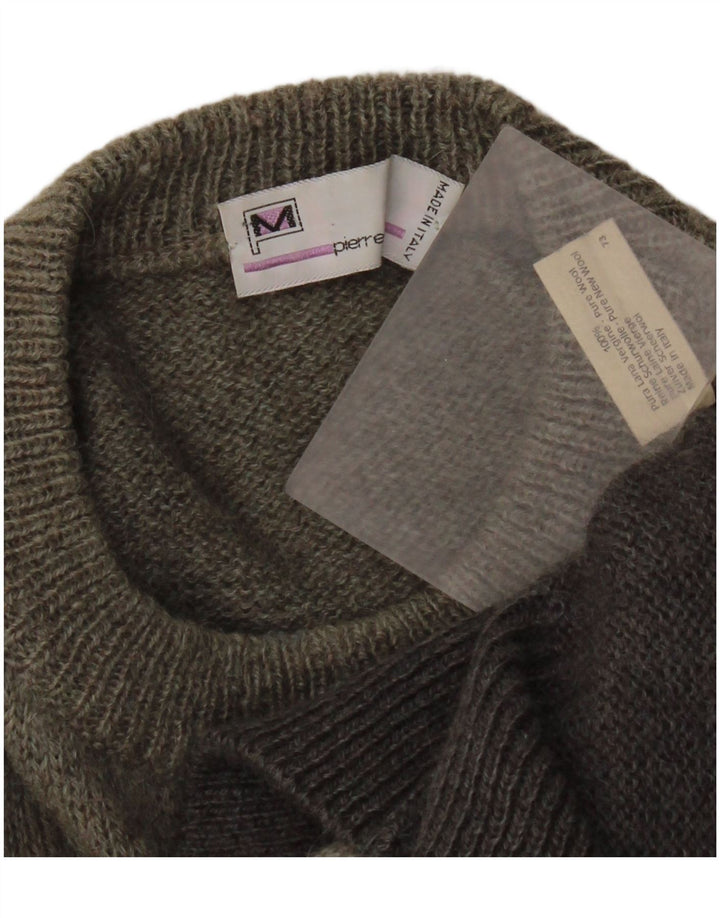 Pierre Monet Pull col rond homme XL gris laine vierge géométrique