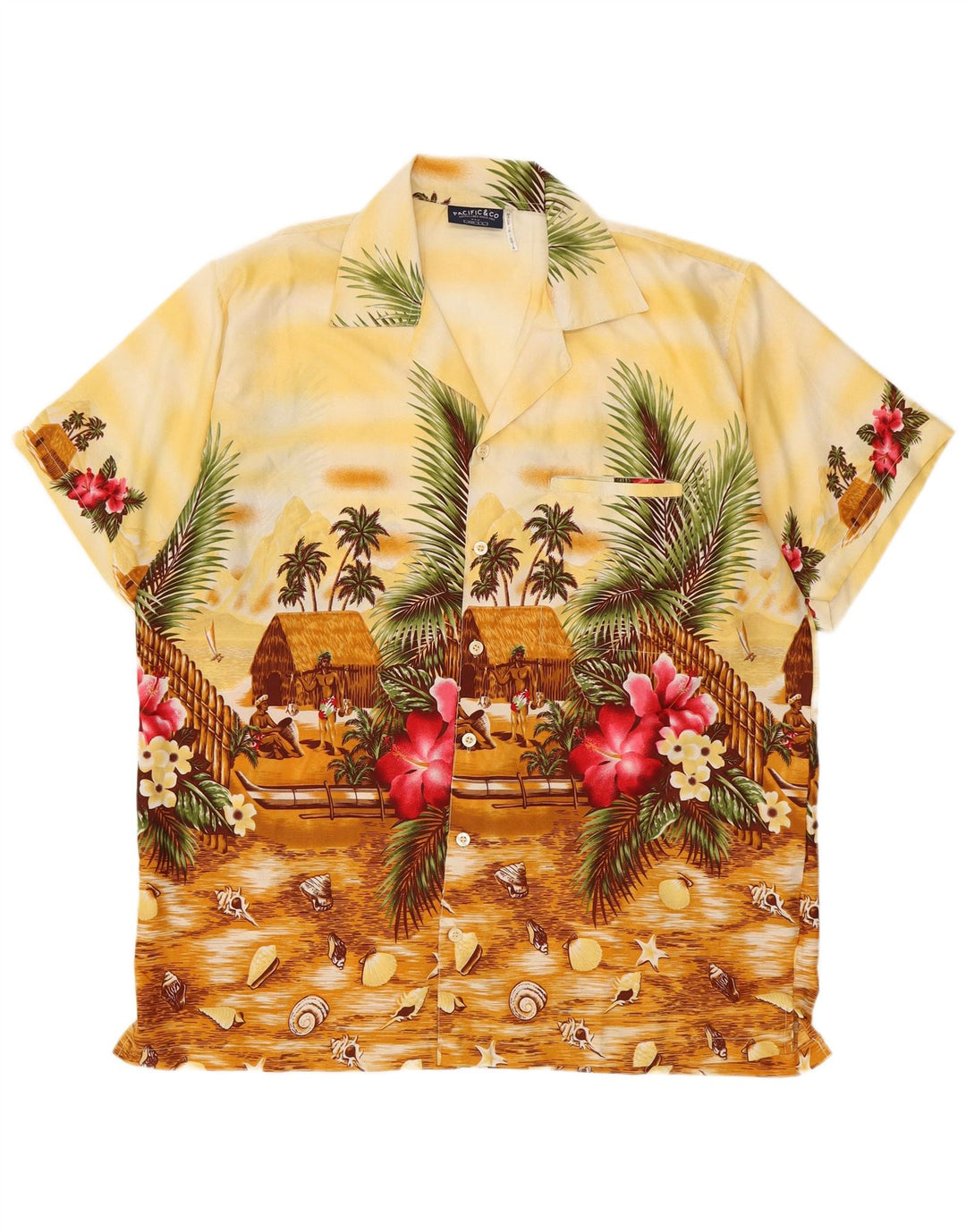 Pacific & Co Chemise hawaïenne à manches courtes pour homme en polyester floral jaune