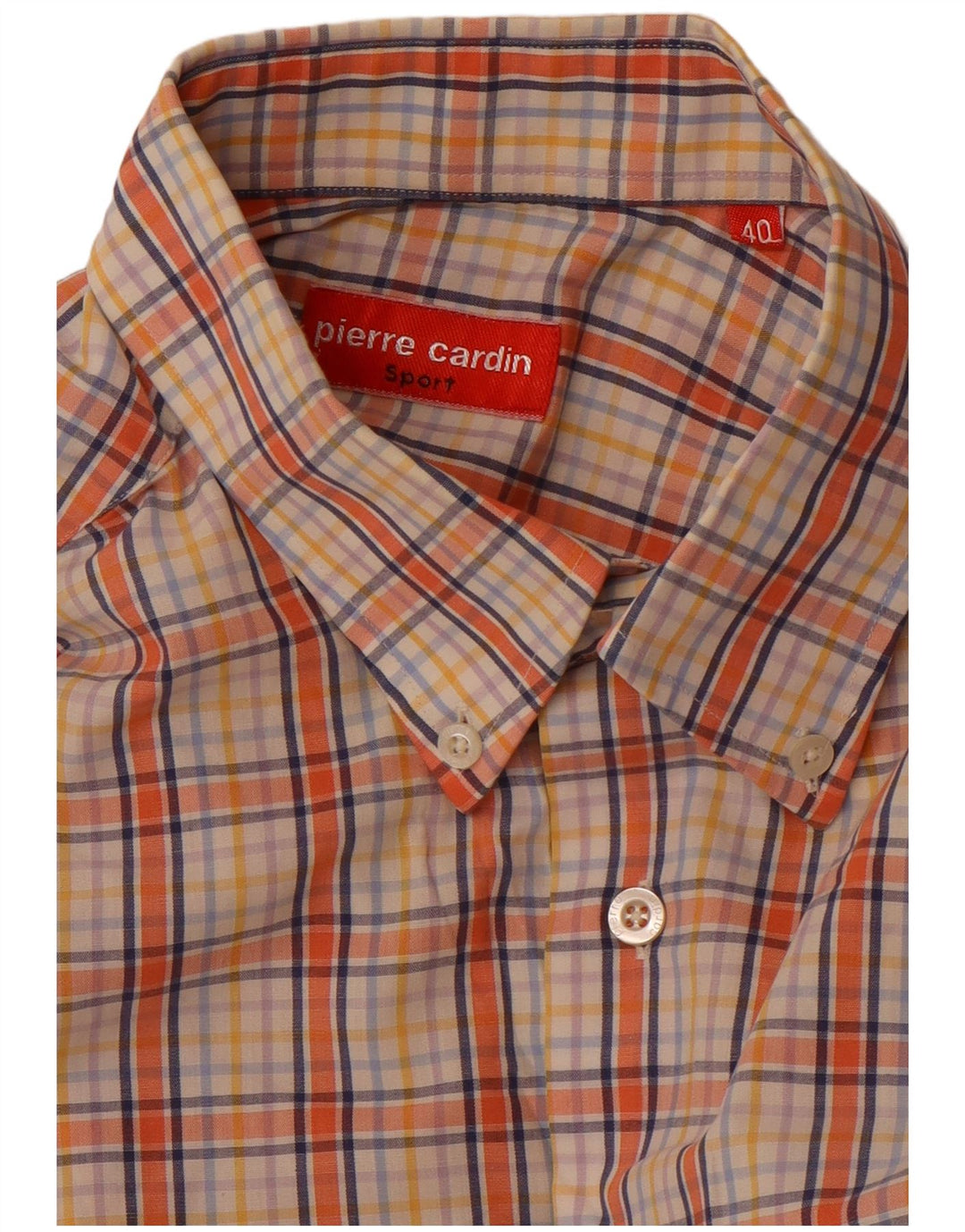Pierre Cardin Chemise à manches courtes pour homme Taille 40 Coton à carreaux orange moyen