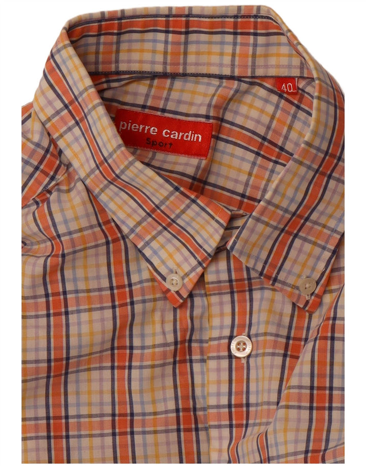 Pierre Cardin Chemise à manches courtes pour homme Taille 40 Coton à carreaux orange moyen